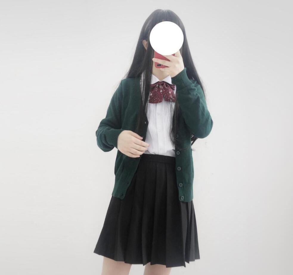 Japanese sailor suit long-sleeved school uniform Cardigan student wear class Japanese JK uniform shirt Cardigan set: green / XL