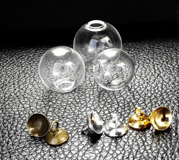 100 set 14mm-18mm små tomma glaskulor hängande berlocker flaskor önskeflaskor genomskinliga klot bubbla kristallkulor med gratis lock
