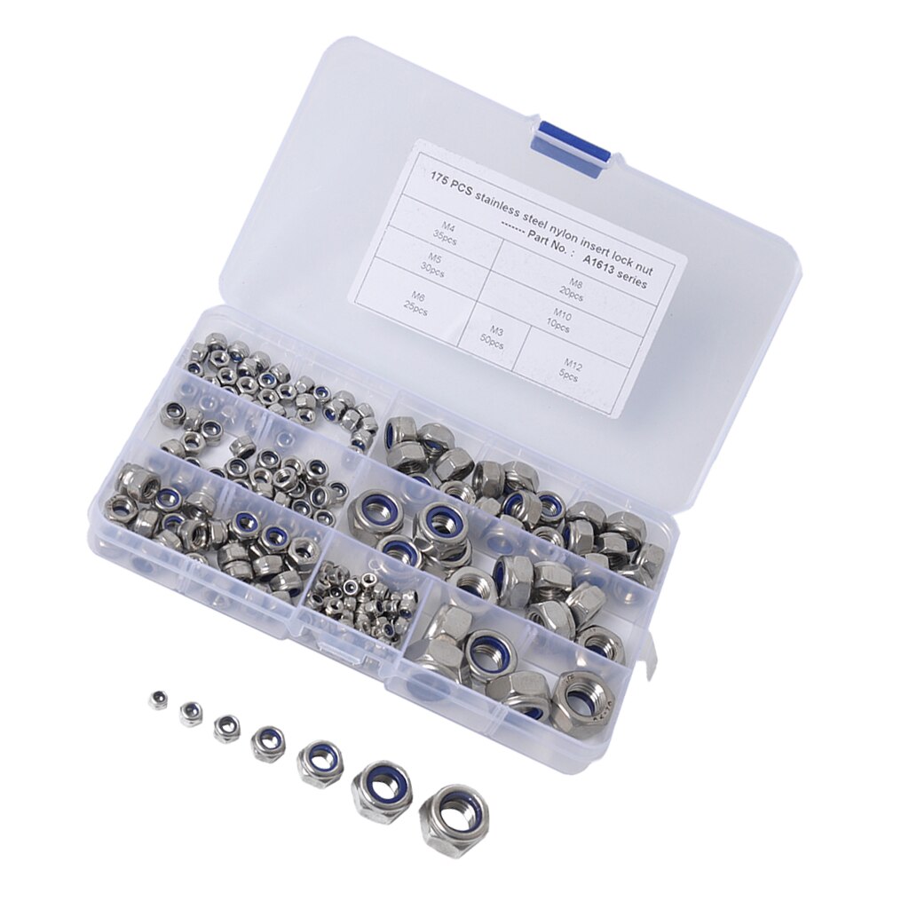 M3 M4 M5 M6 M8 M10 M12 Dadi di Bloccaggio Inserto in nylon (Nyloc) esadecimale Flangia 175 pz/lotto