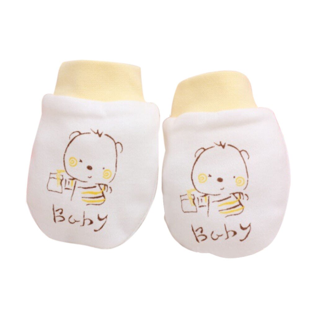 1 Pairs Toddler Cute Cartoon Bear Print Baby Infant Boys Girls Anti Scratch Mittens Soft Gloves Baby Kids Gloves Варежки Детские: Yellow