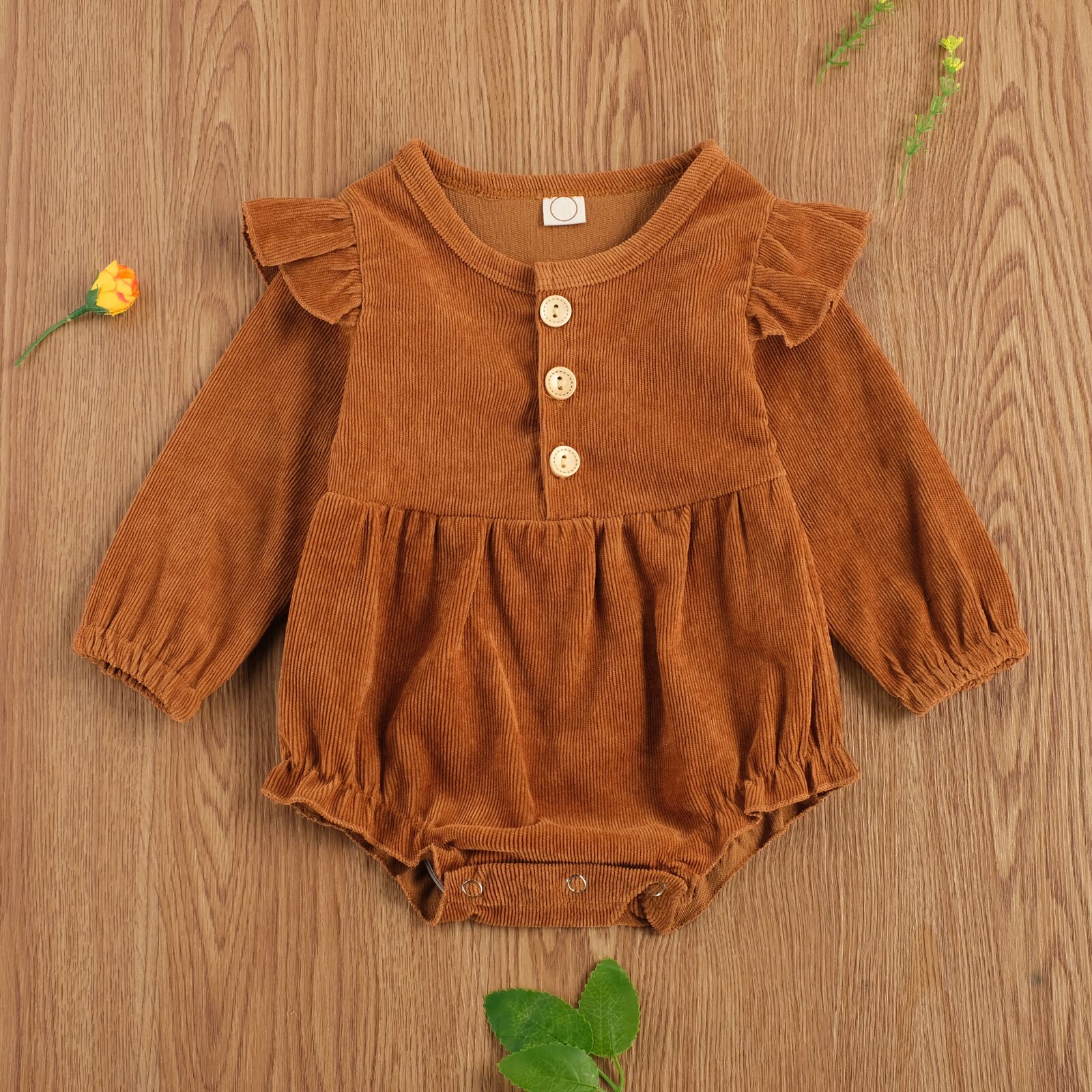Focusnorm Herfst Mooie Baby Meisjes Jongens Bodysuits Knop Lange Mouwen Ruches Effen Jumpsuits 3 Kleuren