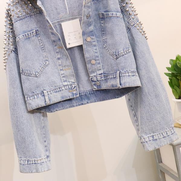 europäischen Vintage Kurze Jean Jacke Mantel Frau Herbst Neue Schwere Niet Lose Fledermaus Ärmel Denim Jacken Frauen Hübscher jacke