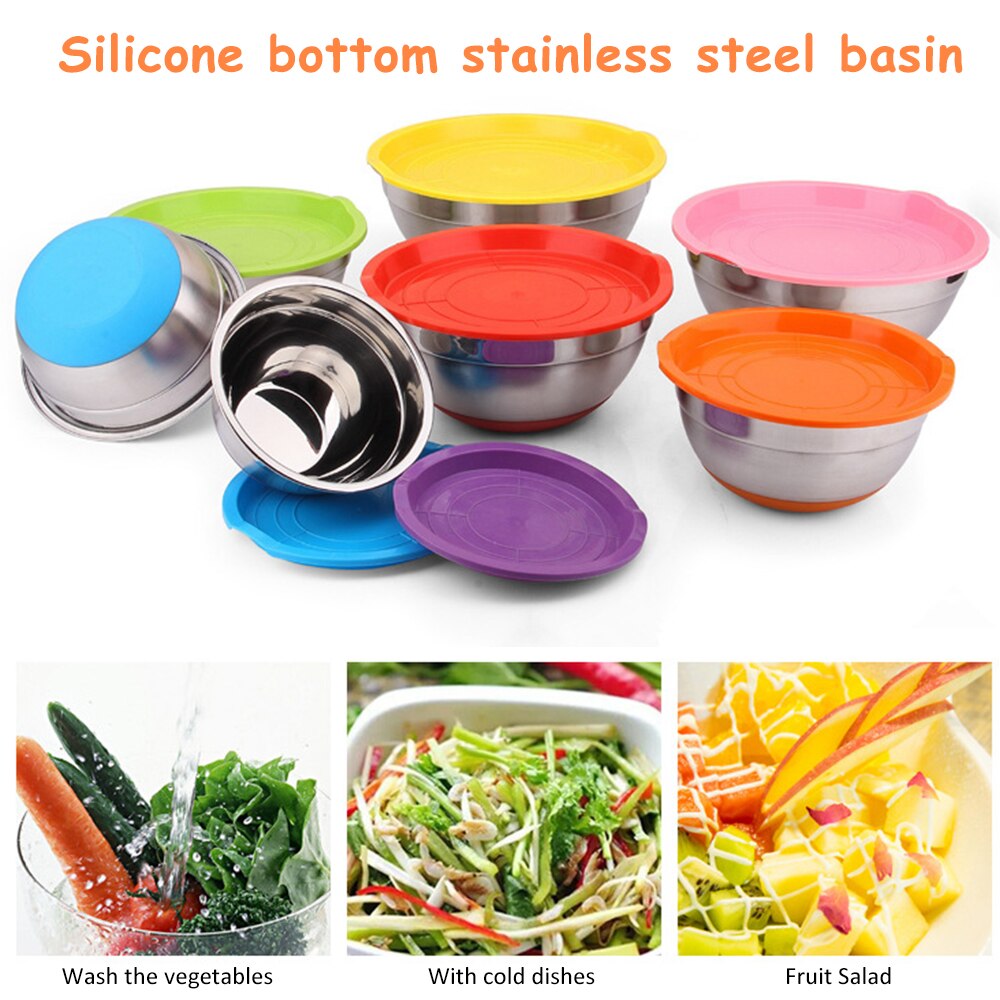 5pcs/set Stainless Steel Mixing Bowls Non Slip Silicone Bottom Kitchen Egg Mixer Bowl for Food Storage Salad Cooking Baking
