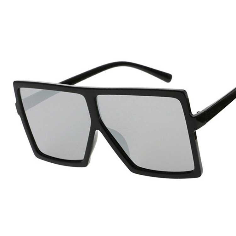 Vintage store firkantede solbriller dame/herre briller oversize solbriller kvindeligt kendt mærke sorte briller gafas de sol: Sort sølv