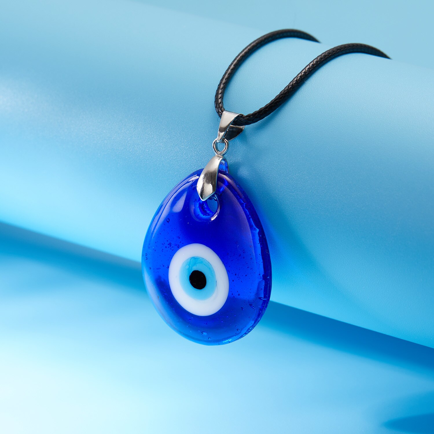 Einfache Glück böse Auge Anhänger Halskette für Frauen Männer Blau Harz transparent Runde Wasser Tropfen Türkischen Schmuck Kette Halsband