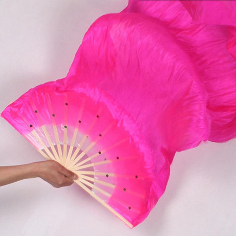 Éventail coloré de danse du ventre fait à la main pour femmes, éventail Long en bambou en soie et voile de Costume, , 1.8m: rose