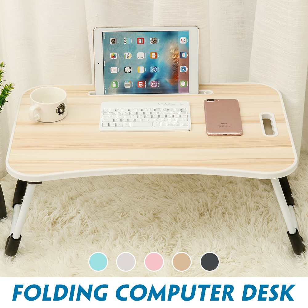 60 x 40 x 28cm sengebakke skrivebord sammenfoldeligt computerbord med kortholder kopholder skuffe lille bord bærbar computer bord