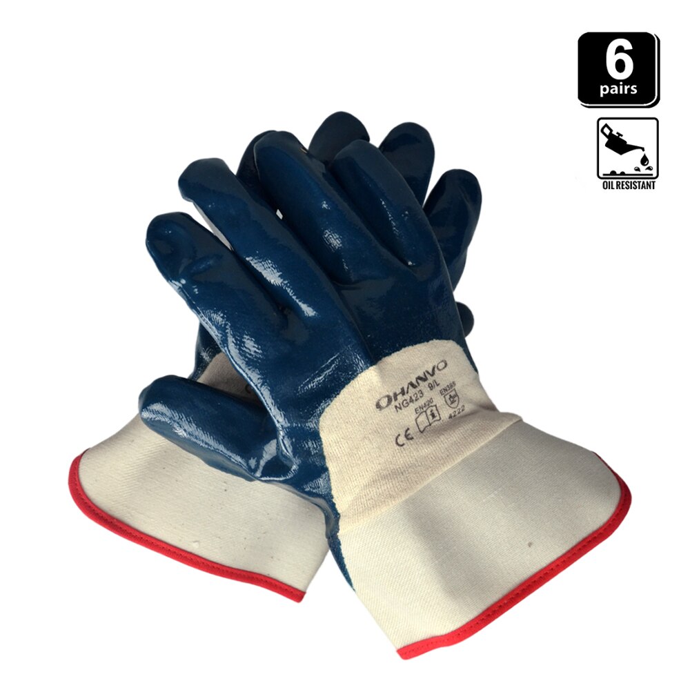 6 Pairs Work Gloves Anti Abrasion Cut Resistant Safety Protective Nitrile Gloves Electric Welding Soldering Metal Work Gloves: NG423 / XL
