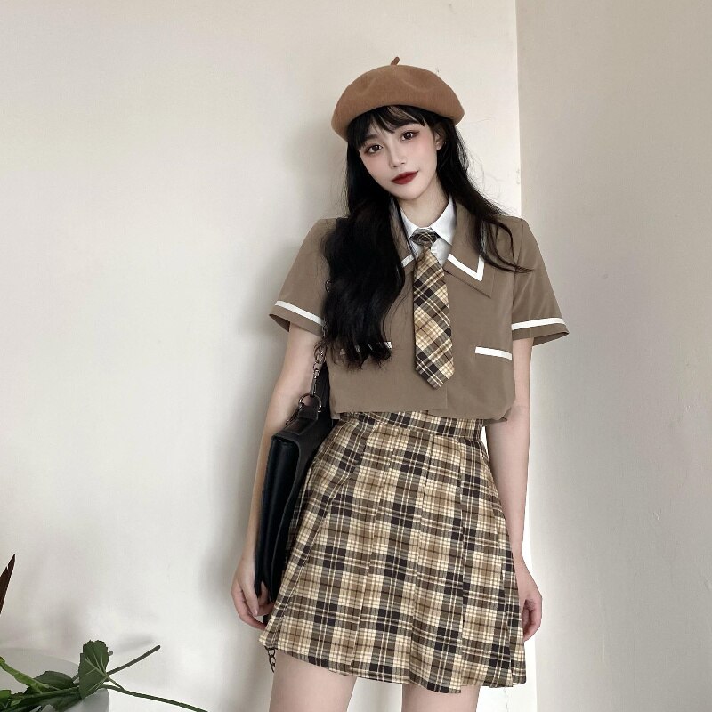 Uniforme scolaire japonais Harajuku Jk d&#39;été, jupe plissée à manches courtes pour femmes, Streetwear à carreaux Mini jupes 2022