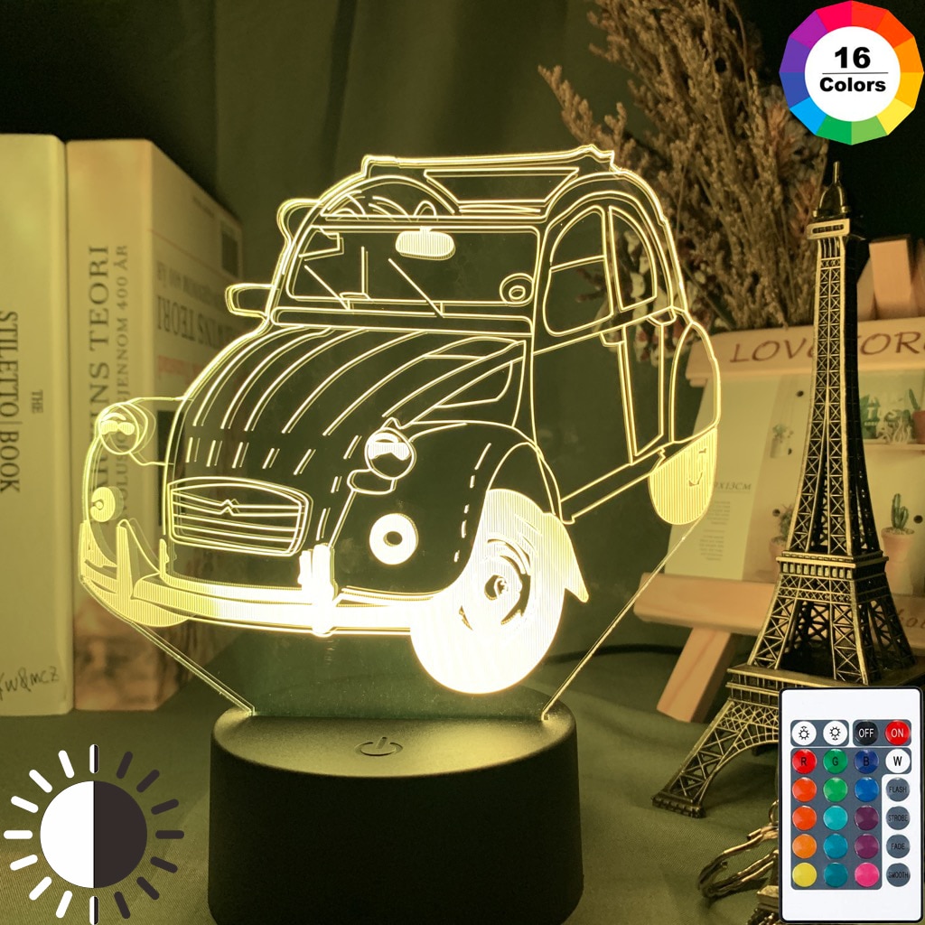 Vintage Auto 2cv 3d Illusion Led Nachtlampje voor Thuis Decoratie Kind Slaapkamer Volwassen Kantoor Decor Licht Koele Klassieke Auto 3d Lamp