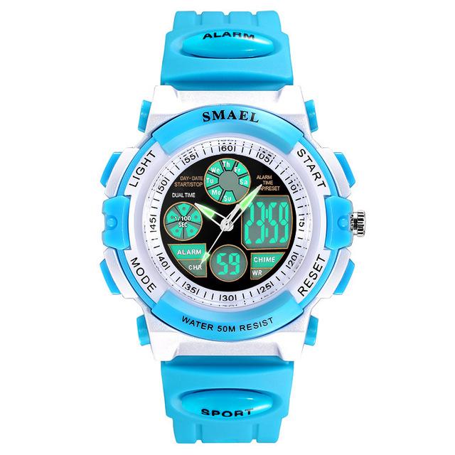 Mode Smael Top Kinderen Horloges Voor Meisjes Digitale Lcd 50m Waterdichte Horloges Led Student: Sky Blue Dual