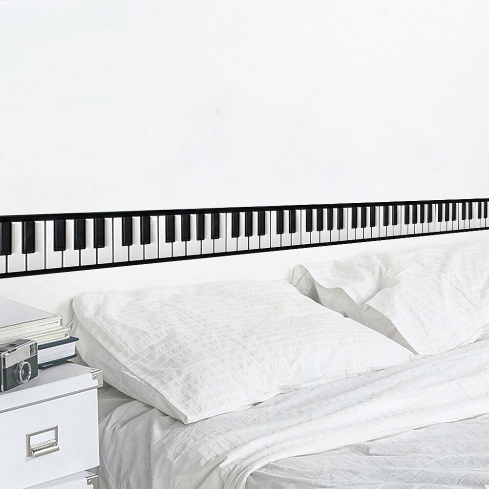 200cm 3D Black White Piano Key Adhesive Waist Lines Wall Border Stickers Wall Art Decal Decor For Hallway Bedroom Living Room