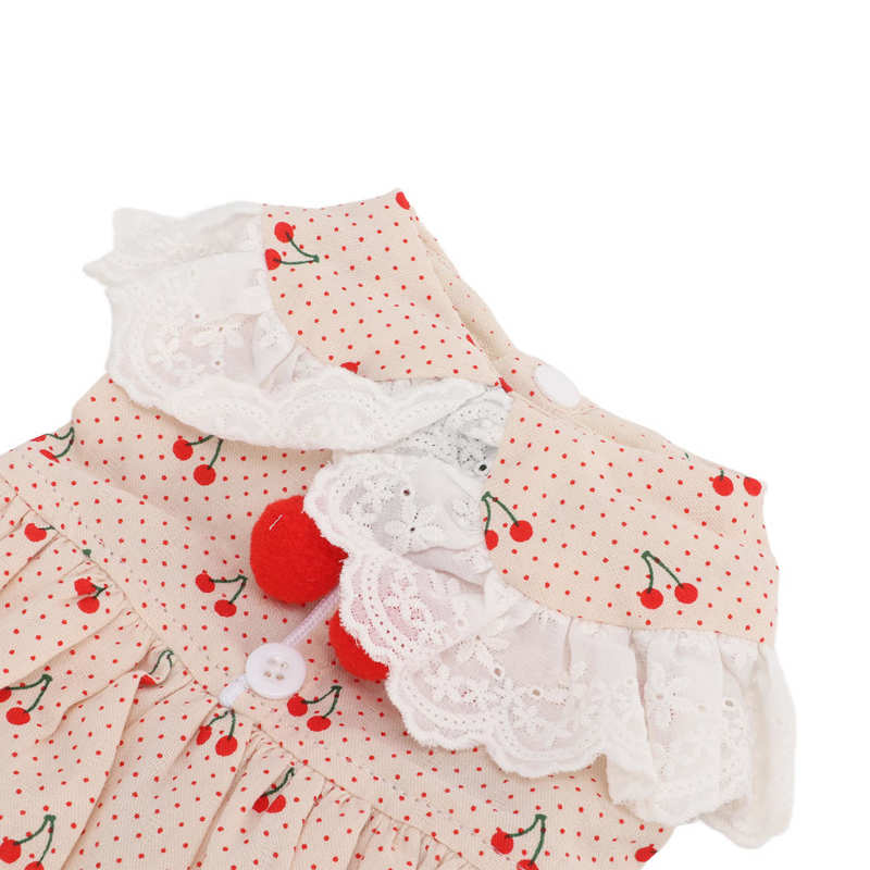 Strój zwierzaka z wzorami wiśni ręcznie myte miękka bawełniana mała sukienka dla zwierzaka na co dzień