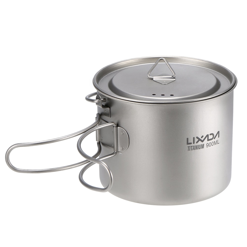 Lixada 900ml Ultralight Titanium Cup Mug Portable Hanging Pot Outdoor Camping Picnic Water Mug Cup Tableware Cookware with Lid