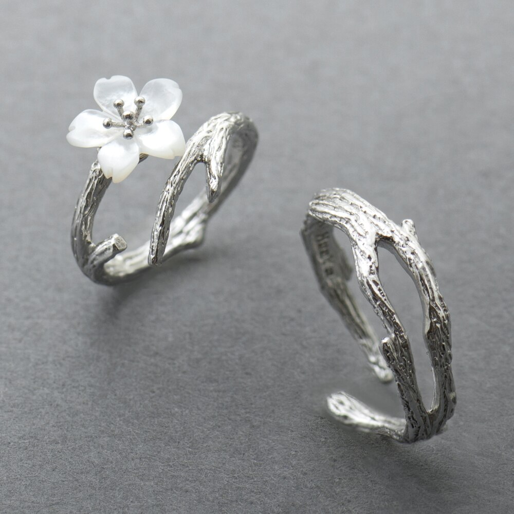 Thaya Weiß Kirsche Blossom Silber Ring s925 Silber Natürliche Perle Shell Blume Zweig Ringe für Frauen Elegante Damen Schmuck