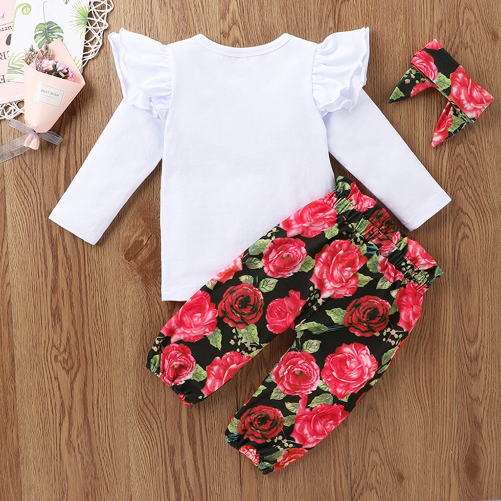 Scherza i vestiti delle ragazze Del Bambino Alfabeto Stampa Magliette E Camicette + Pantaloni Del Fiore + Bowknot Outfits Copre Gli Insiemi Dei Vestiti di trasporto libero ropa de niña # L35