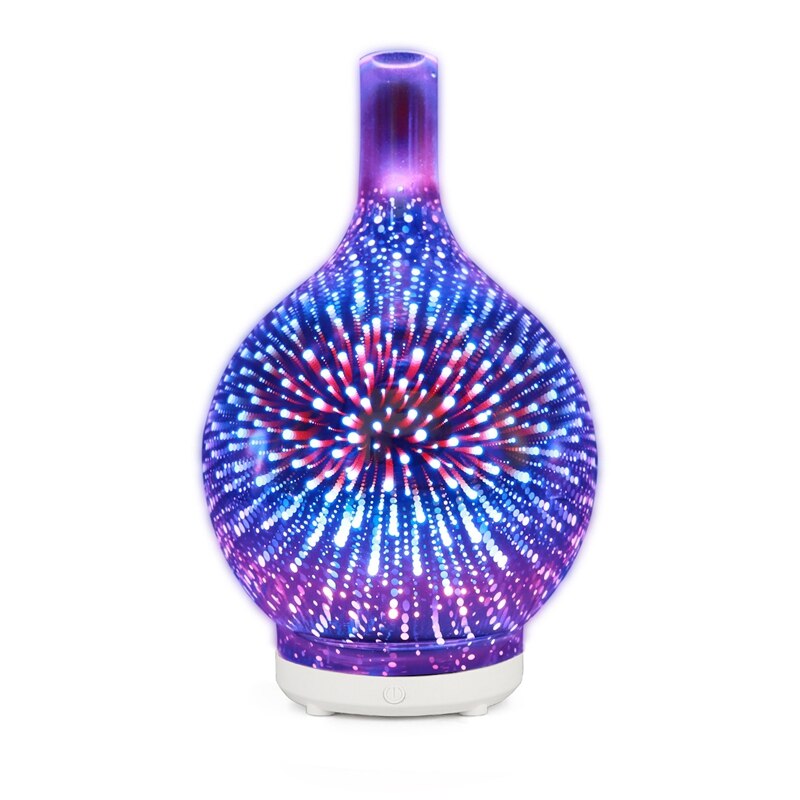 3D Vuurwerk Glas Usb Luchtbevochtiger Met 7 Kleur Led Nachtlampje Aroma Essentiële Olie Diffuser Cool Mist Maker Voor home Office