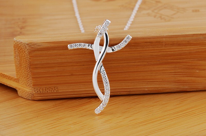 Marken 925 halskette aus sterlingsilber für damen, schmuck mit kreuz- und kristallanhänger, #39 , hochzeit
