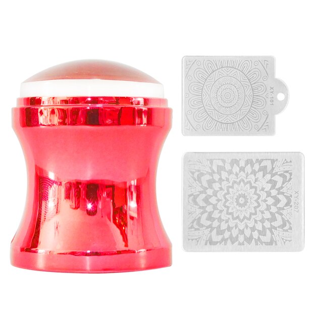 1set Einfach-Französisch Nagel Stamper Monocle Klar Gelee Drucken Silikon Transfer Druck Schaber Nagel DIY Vorlage Stanzen: Big Red 2 stamplates