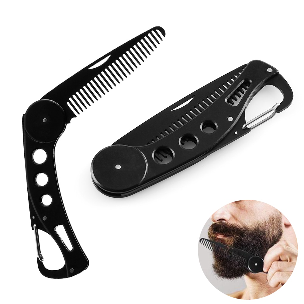 1PCS Black Stainless Steel Folding Comb For Men Anti Static Mustache Comb Hairdressing Styling Beard Comb