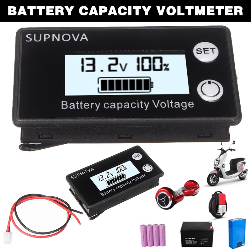 Waterproof Durable Battery Capacity Indicator Lithium Batteries Capacities Meter LED Tester Voltmeter Dual Display
