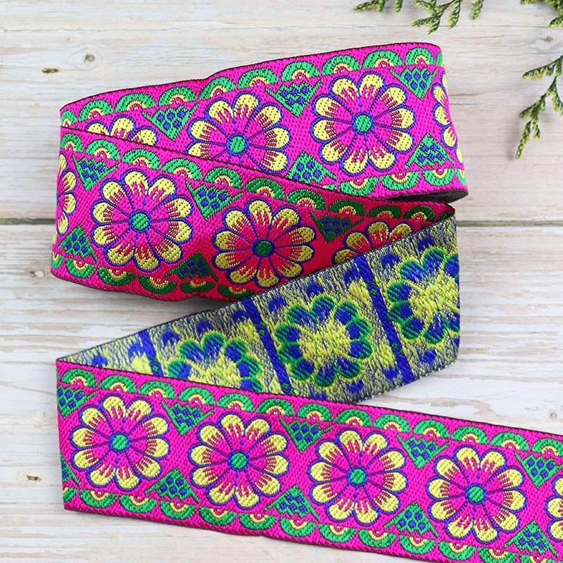 7 yards 5cm jacquard bånd smukke blomster mønster vævet broderi blonde bånd trim til beklædningsgenstand gardin tasker gør-det-selv dekoration: C