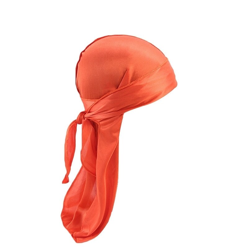 Satijnen zijdeachtige durags haarmutsen vrouwen pruiken tulband mannen effen kleur hiphop pet lange staart hoofddoek haarstylingtool wrap: Oranje