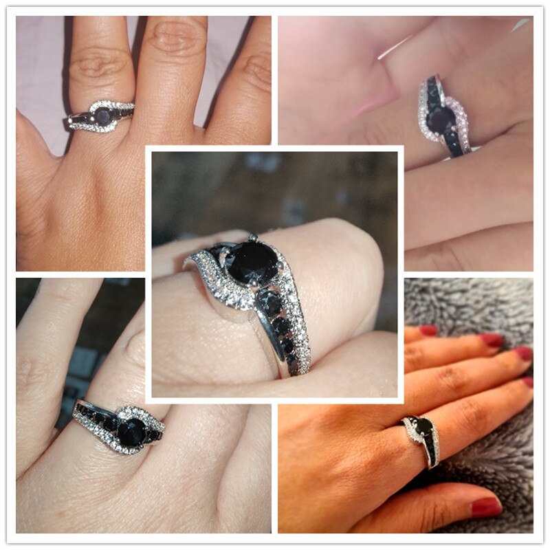 Prachtige Speciale-Interesse Zwarte Steen Vrouwen Wedding Ring Dazzling Crystal Zirkoon Delicate Vrouwelijke Classic Mode-sieraden