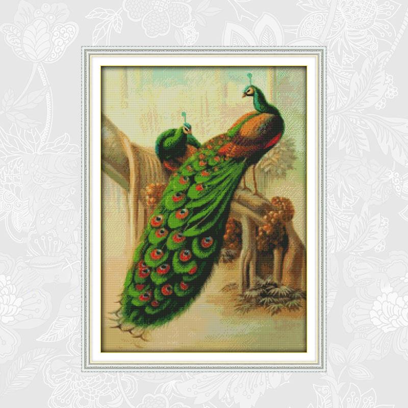 Pfau auf sterben zweig Kreuz-stich 14ct Gedruckt Aida Stoff 11ct Gezählt Leinwand DMC Stickerei Bausätze DIY Hand setzt