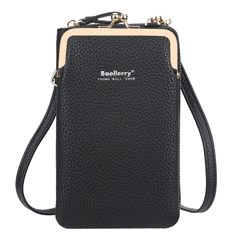Baellerry Crossbody Bags Women Mini PU Leather Shoulder Messenger Bag For Girls Bolsas Ladies Phone Purse Zipper: Black