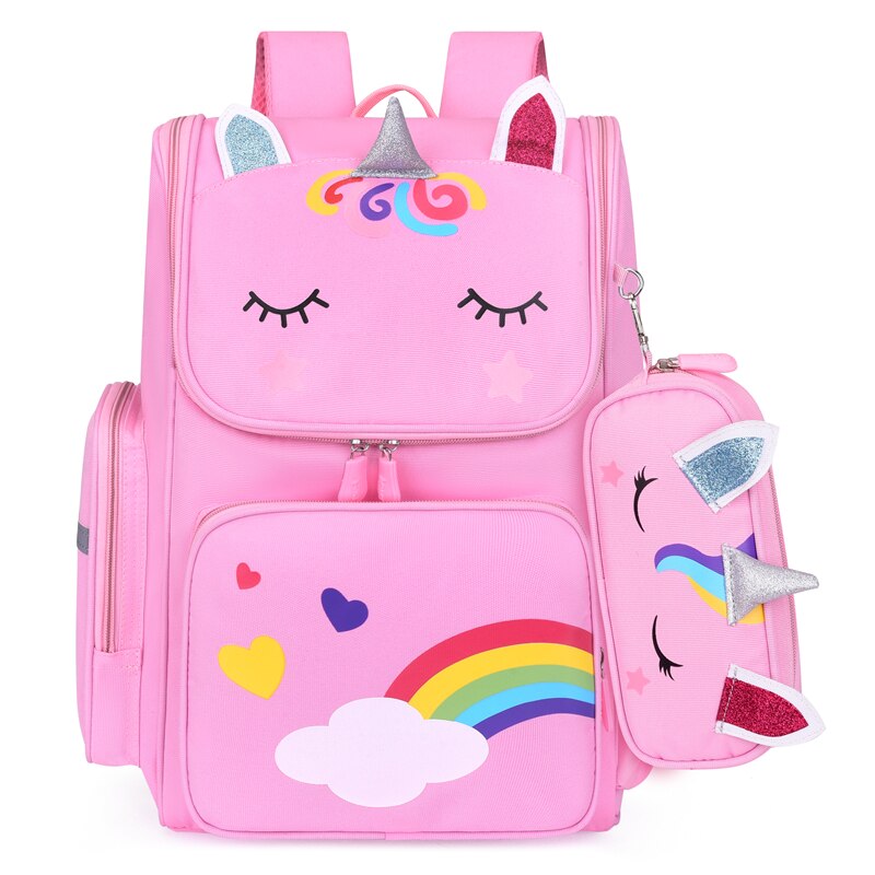 3D unicornio primaria mochilas de escuela para niñas lindo impermeable niños bolsa de estudiante de la Escuela de dibujos animados de niña de 6-12 niños mochila: big pink solid