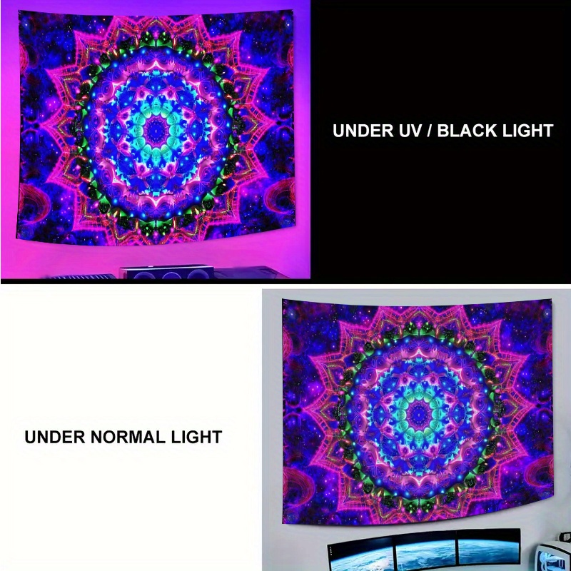 Tapiz de luz negra UV estrellada con Mandala bohemio, decoración de pared fluorescente brillante, adecuado para dormitorio, sala de estar y dormitorio