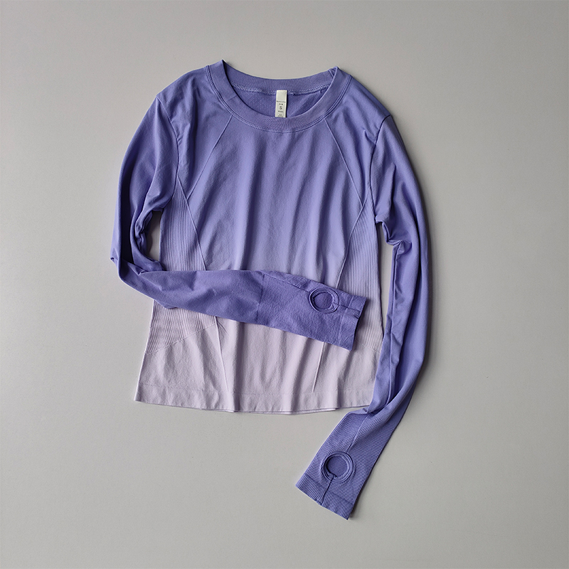 Allmähliches Schlankheits-Sport-T-Shirt, Fitness-Anzug für Damen, eng anliegend, schnell trocknend, oben, Yoga-Anzug, Ausbildung, schmale Passform, lange Ärmel: L / Blau