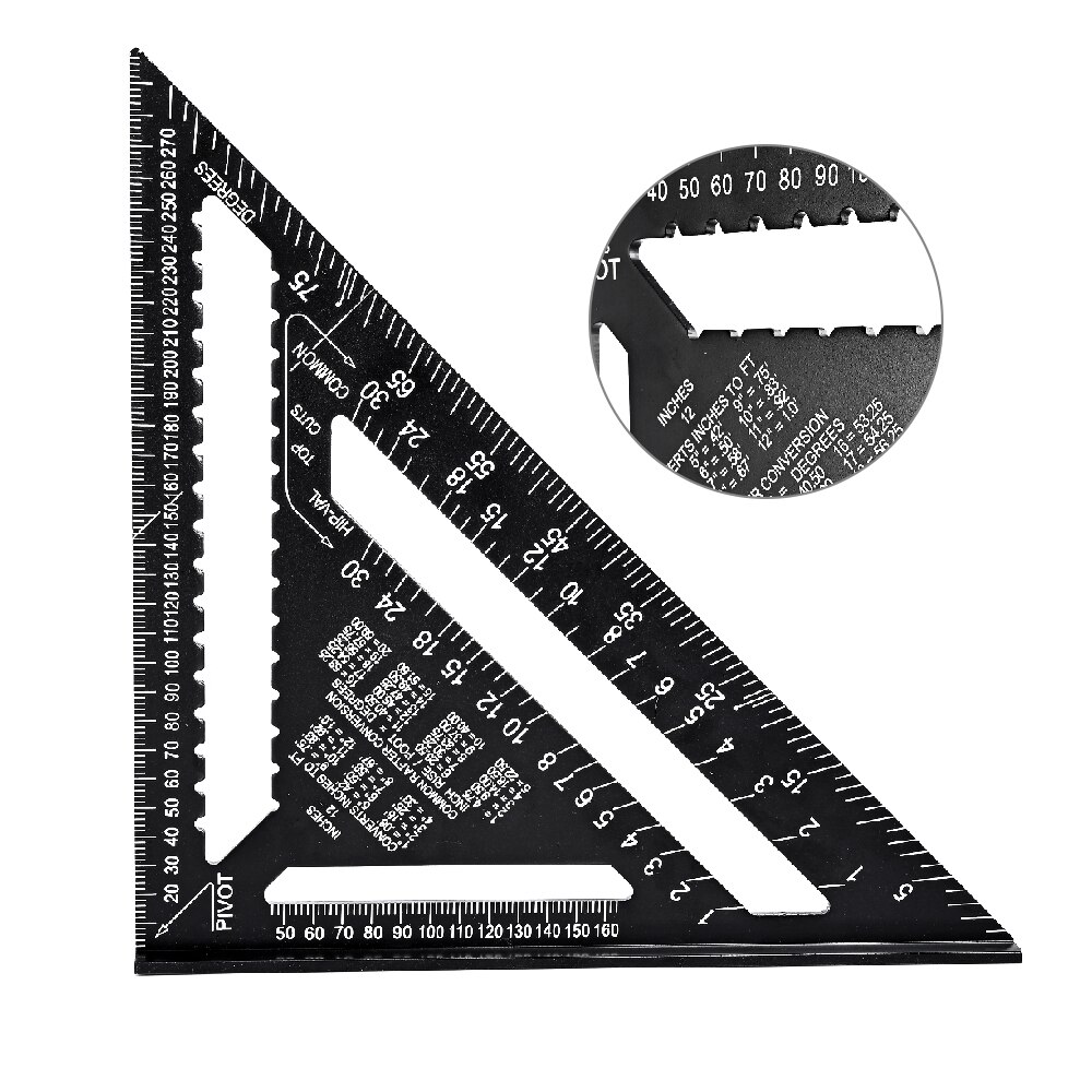 Vastar 12inch Triangle Ruler Angle Protractor Woodworking Measurement Tool Aluminum Alloy Miter Speed Building Measuring Ruler