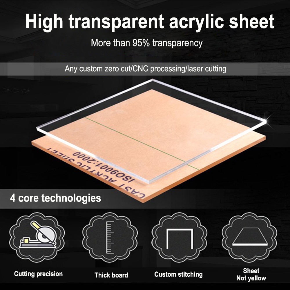 200*200mm Plexiglass Transparent Clear Acrylic 3D Lamp Accessory Board Plastic Sheet Organic Glass Polymethyl Methacrylate