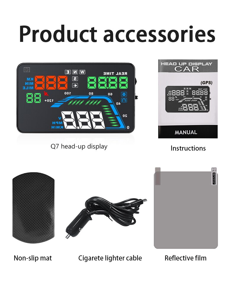 Projecteur de pare-brise avec affichage Hud Q7 gps, compteur de vitesse pour voiture, miroir, vélo moto, accessoires automobiles, alarme, DP-LANJIE: Q7 GPS-colorful