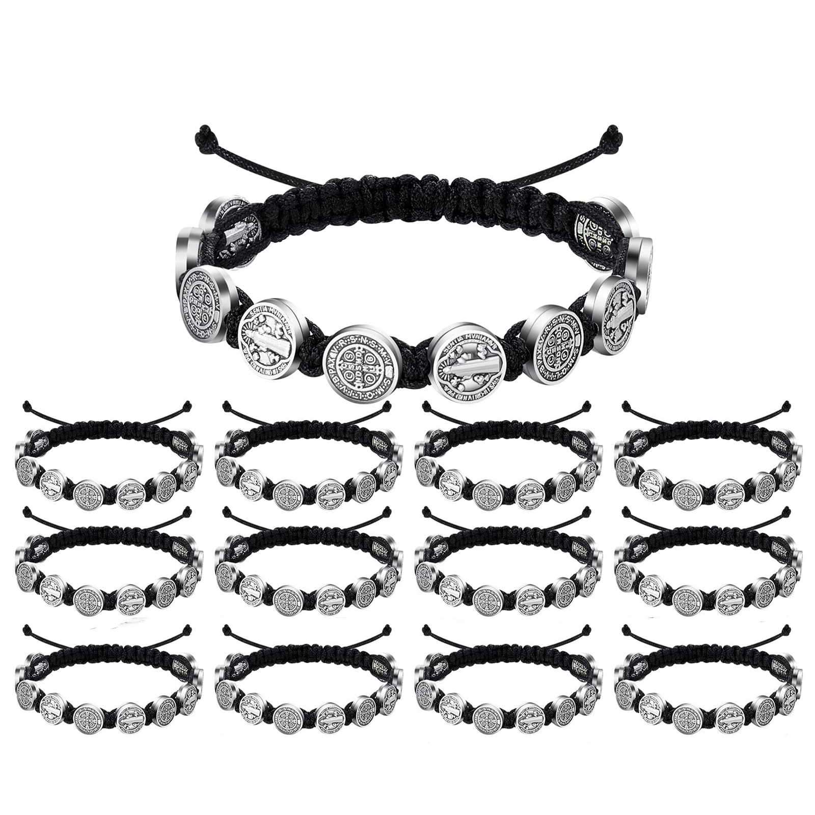 12 pezzi/pacco braccialetti antichi dorati san Benito protezione fatta a mano cordoncino rosso nero braccialetti da polso benedetto braccialetto rosario: VERMEIL