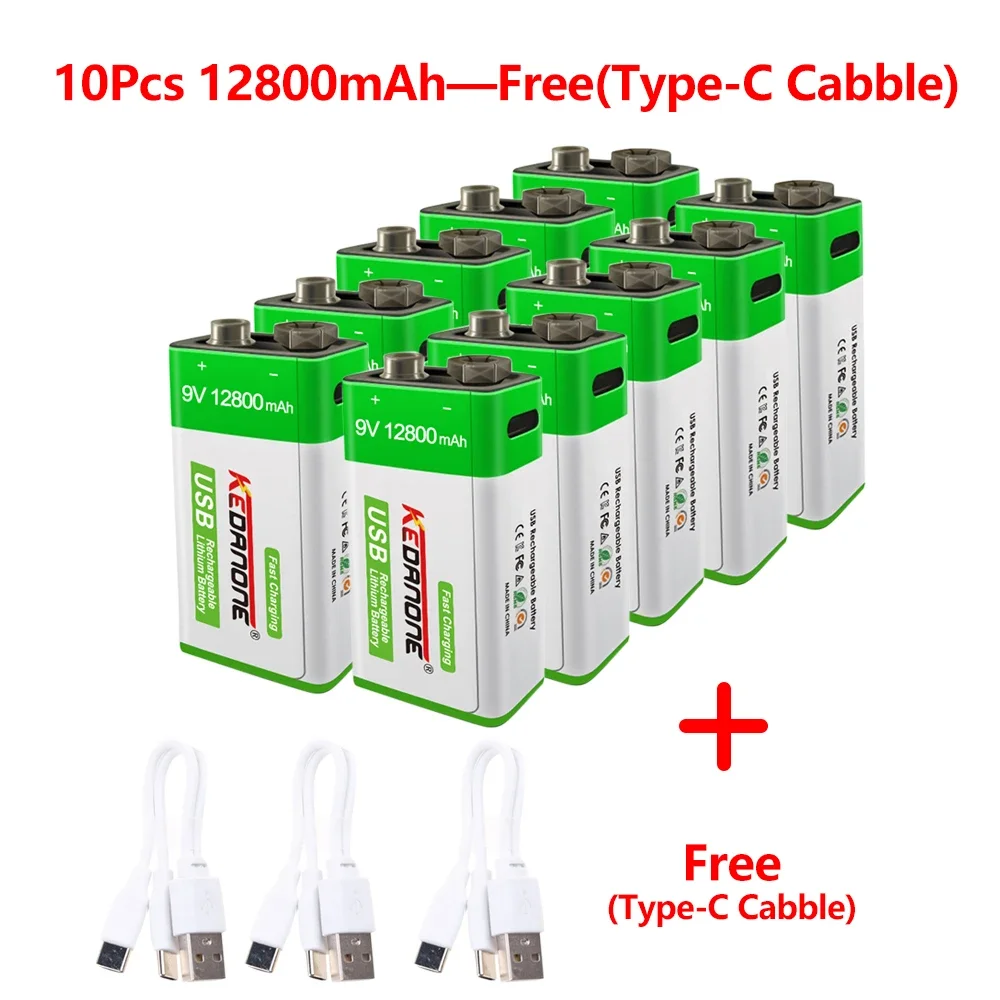 9V 12800mAh li-ion Rechargeable battery 6f22 9V lithium Micro USB Batteries for Multimeter Microphone Toy Remote Control KTV use: Blue