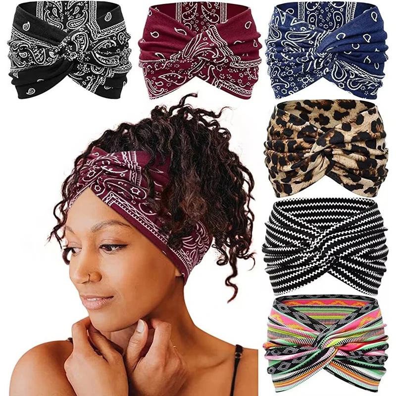 Boho-stil breda pannband för kvinnor extra stora turban träningspannband yoga hårband tvinnade tjocka håraccessoarer