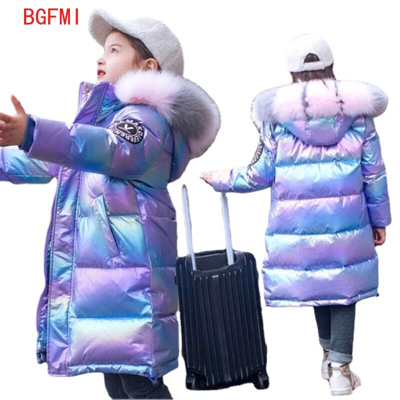 Mode Kinderen Katoenen Jas Voor Meisjes Warme Parka Gekleurde Bontkraag Thicken Bovenkleding Winter Kleding 5-13 Jaar meisje Snowsuit