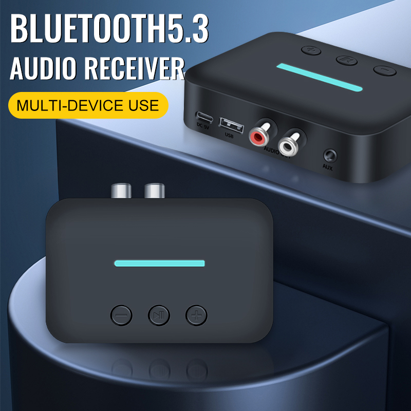 VAORLO USB Bluetooth 5.3 Audio-ontvanger Adapter Draadloze stereomuziek 3,5 mm AUX R/L RCA Ondersteuning U-schijf afspelen voor desktopluidsprekerversterker