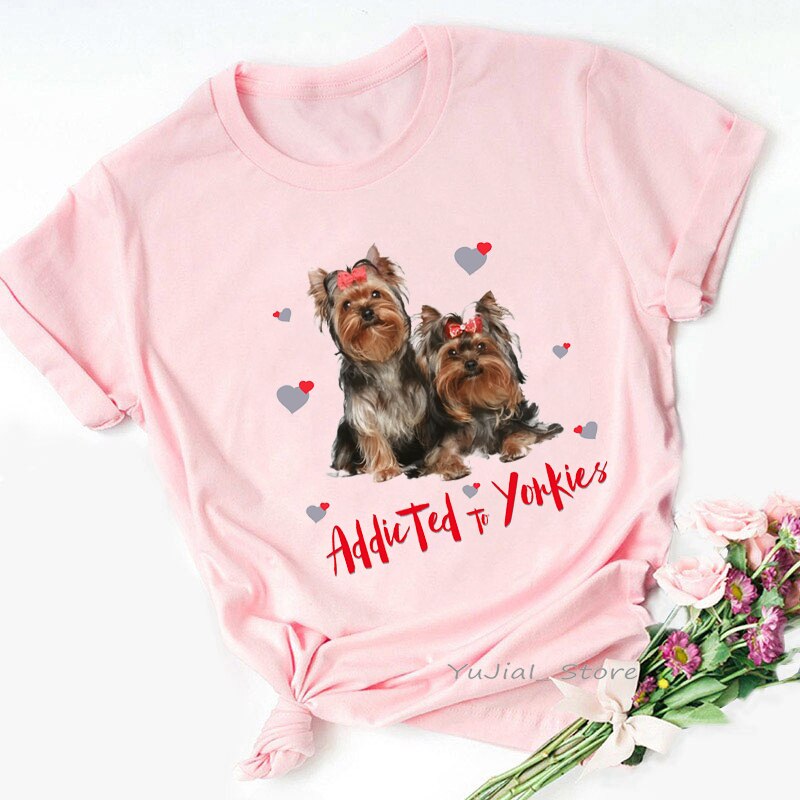 I Love My Yorkies Animal Print Tshirt Dameskleding Honden Lover Kawaii Kleding T-shirt Femme Harajuku Shirt Korte Mouw tops