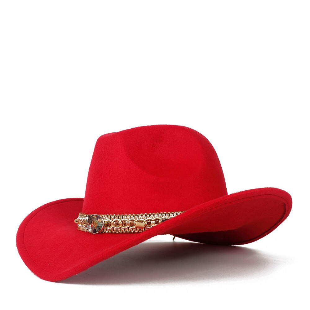 Sombrero de lana ahuecado para hombres y mujeres, Sombrero de cowboy del Oeste, ala enrollable para mujer, Sombrero negro para Hombre, gorra de Jazz, talla 56-58: Red