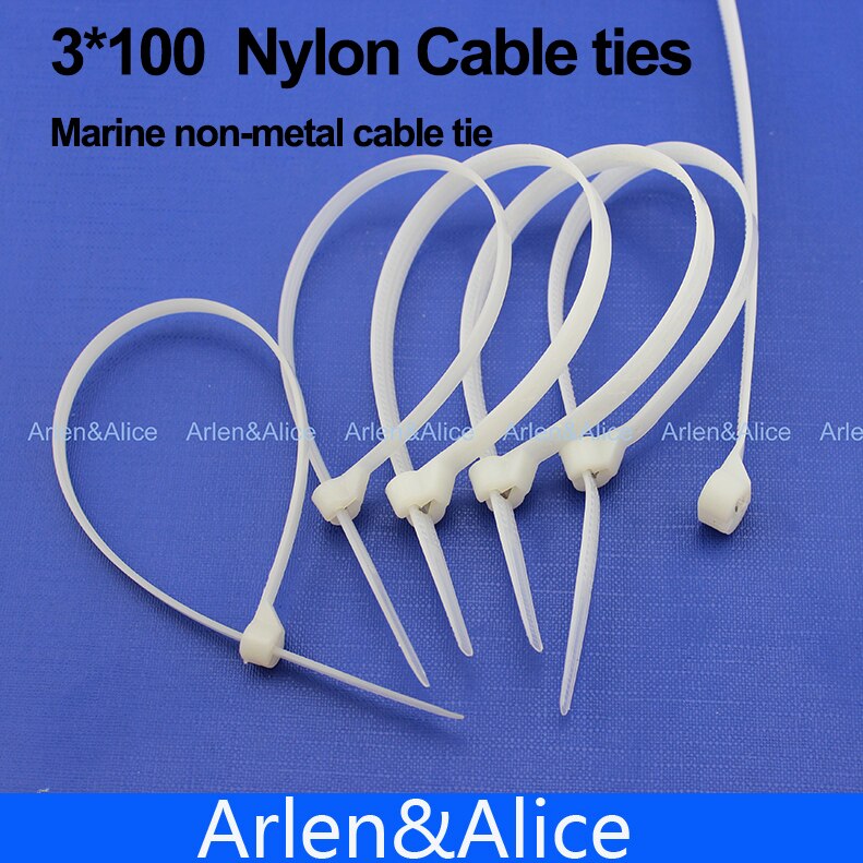 200 stks 3mm * 100mm Nylon kabelbinders rvs plaat vergrendeld voor boot met Marine non-metalen tie