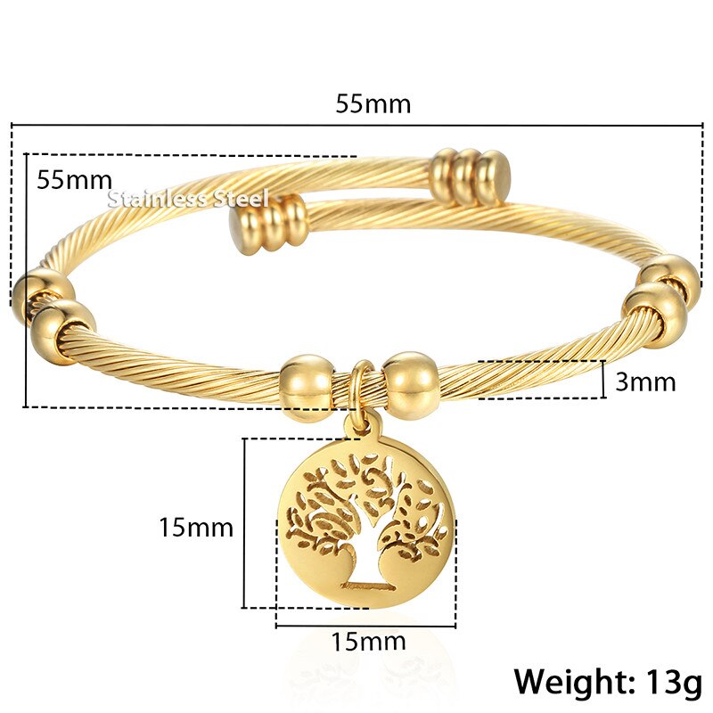Kvinners armbånd hjerte tre hånd sjarm armring gull farge rustfritt stål armbånd for kvinne smykker 3mm kkgm 45