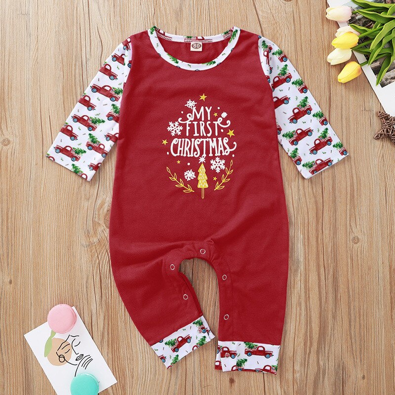 3-18m bebê macacão meu primeiro natal infantil do bebê meninos meninas carta de natal impressão macacão outfits outono roupas para o bebê