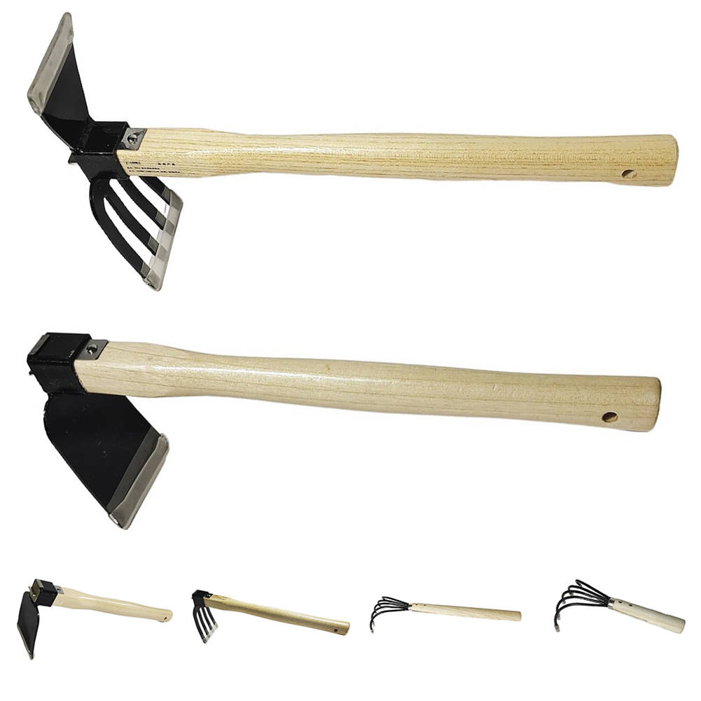 Rastrillo de 5 garras con mango de madera, cultivador de rastrillo de jardín, Mini azada y cultivador, azada y cultivador manual de jardín, herramientas agrícolas de jardín