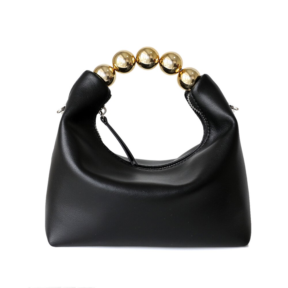 2022 Parel Kralen Handvat Handtas Paars Split Lederen Vrouwen Schoudertas Kleine Keten Crossbody Tas Yelllow