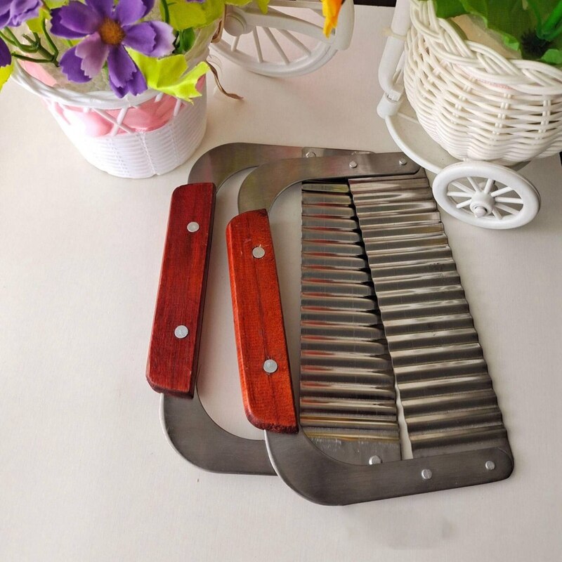 Stainless Steel Crinkle Cutting Tool Potatoes Chips Cutter Carrot Slicer With Wooden Handle Food Vegatable Cutting Knife