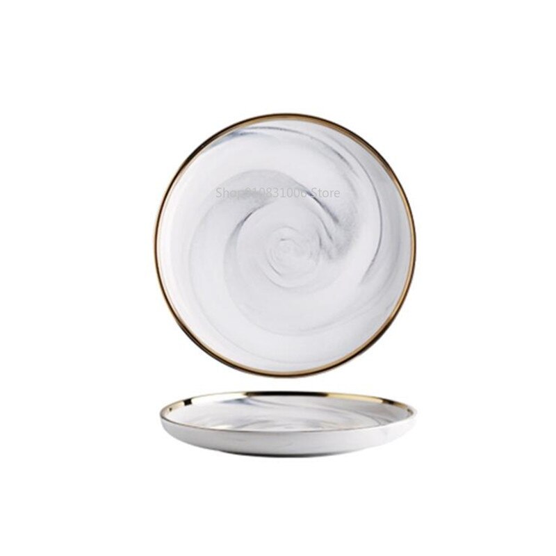 Golden marble plate set ceramic kitchen utensils salad noodle bowl soup dinner set plates and dishes ceramic bowl